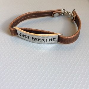 Just Breathe leather and silver tone bracelet